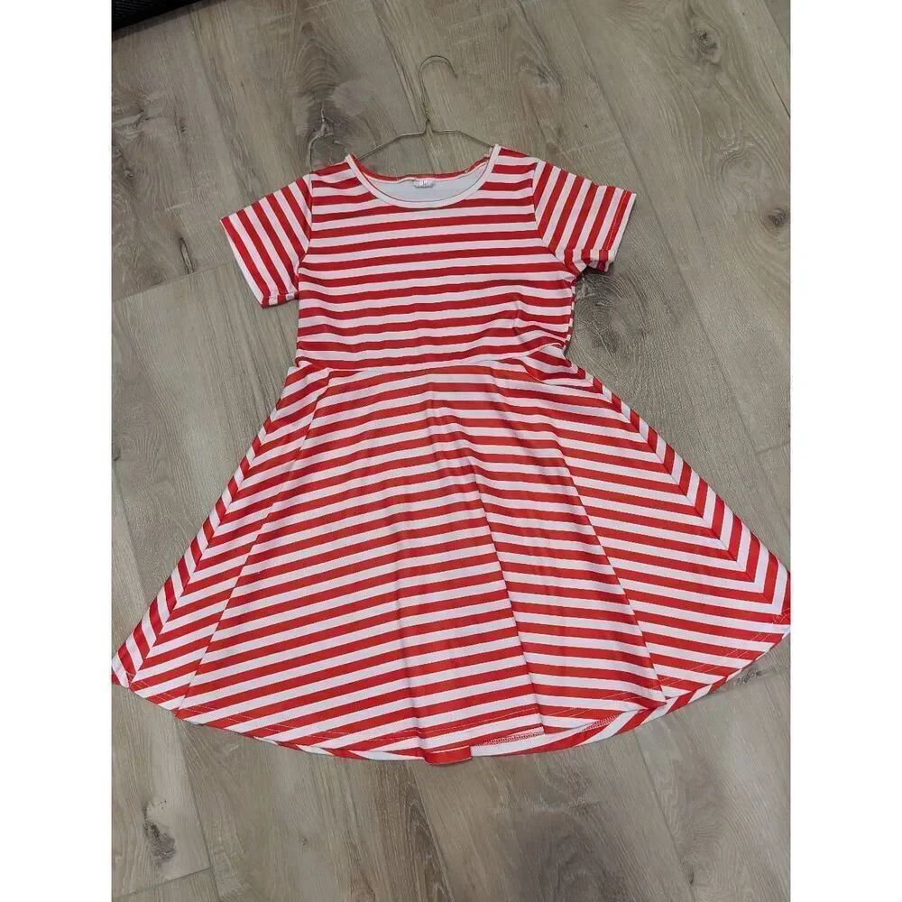 Girls Large Red and White Striped Dress Size Large Pirate Costume 4t Of July